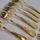 Gold metal fish cutlery, knives and forks 24 pieces