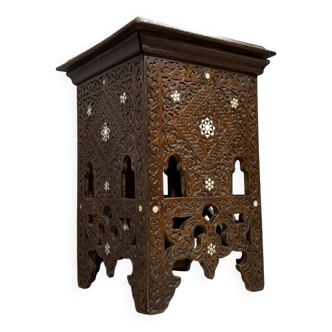 Syrian stool or pedestal in openwork wood and mother-of-pearl circa 1880