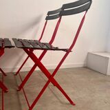 Set of 4 folding leather and metal chairs Italian design Zanuso for Zanotta Celestina vintage