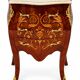 Marquetry chest of drawers with marble top in Louis XV style