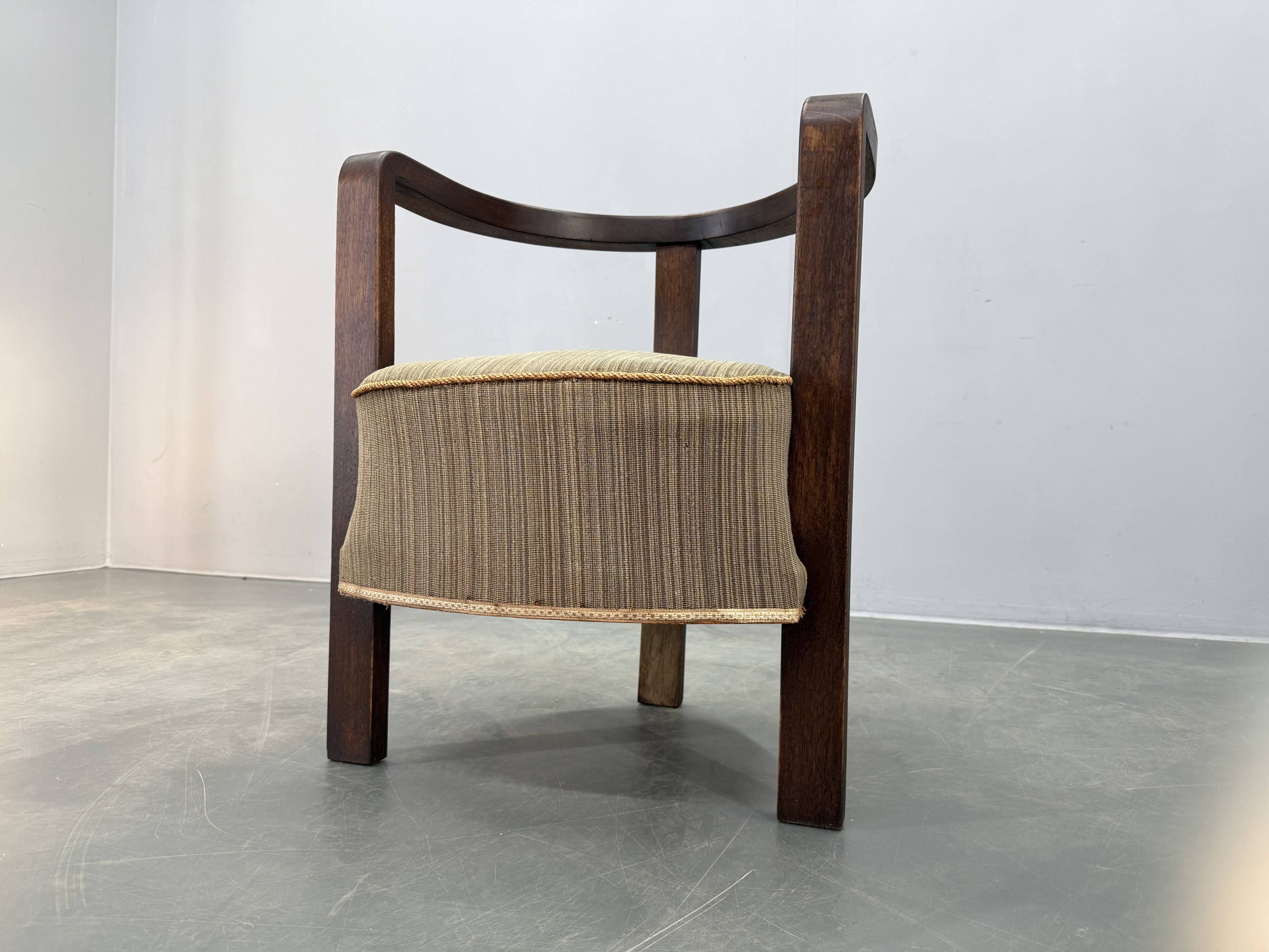 1930s Czech Art Deco Solid Oak Armchair