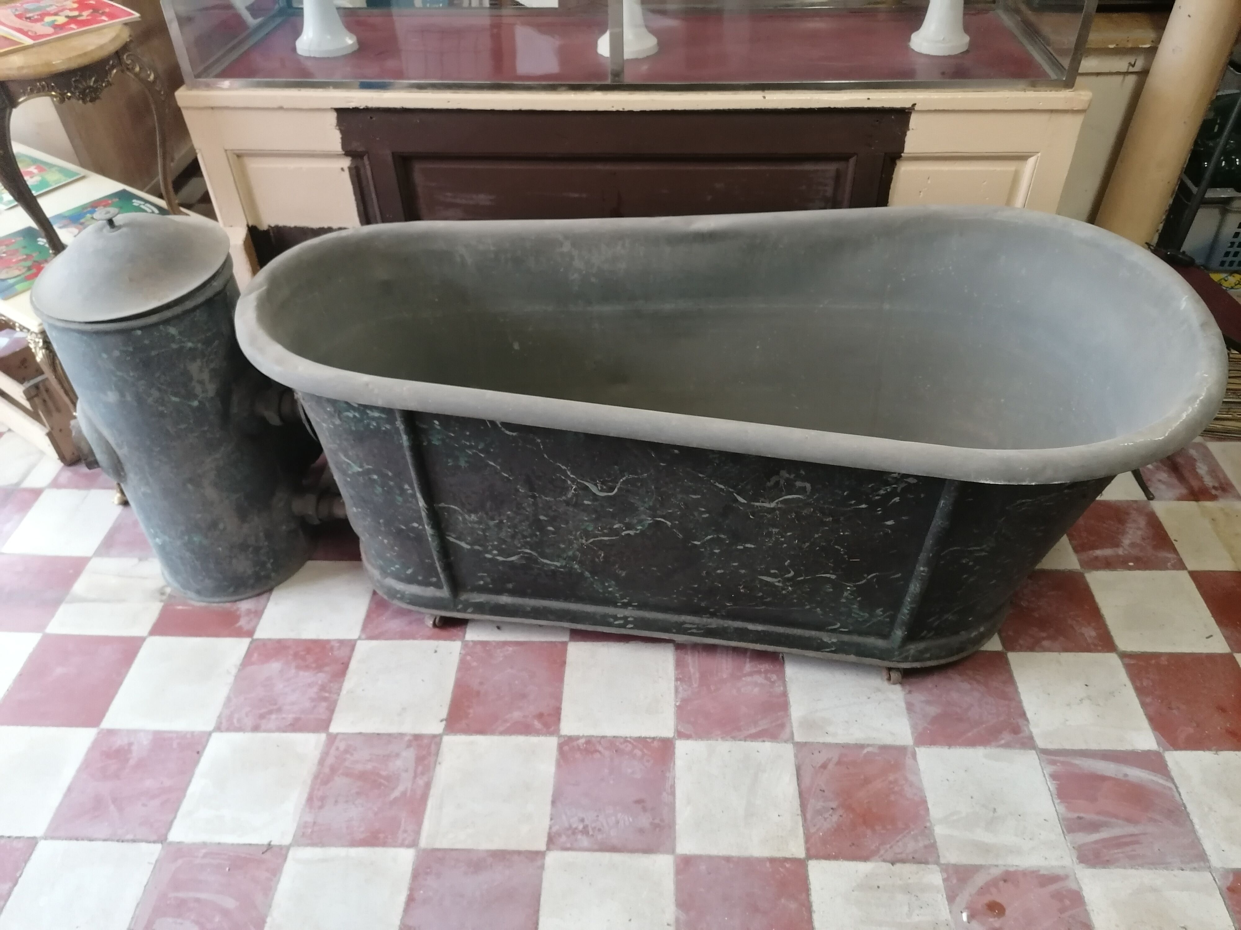 old bathtub with its stove