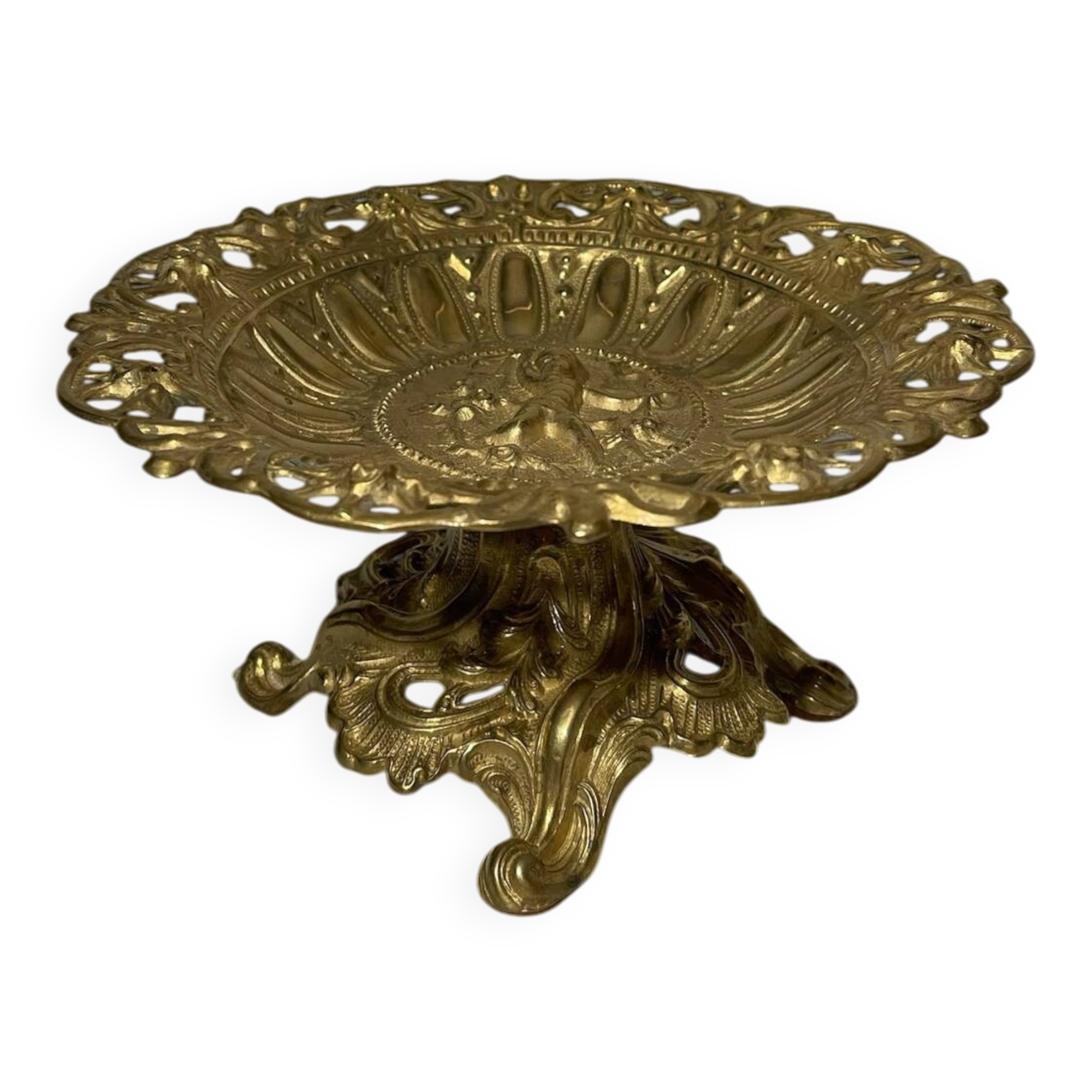 Footed fruit bowl in brass – relief mythological decoration – sty