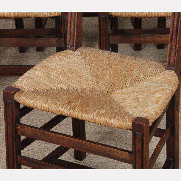 Set of 6 oak rush chairs, French work, 1950.