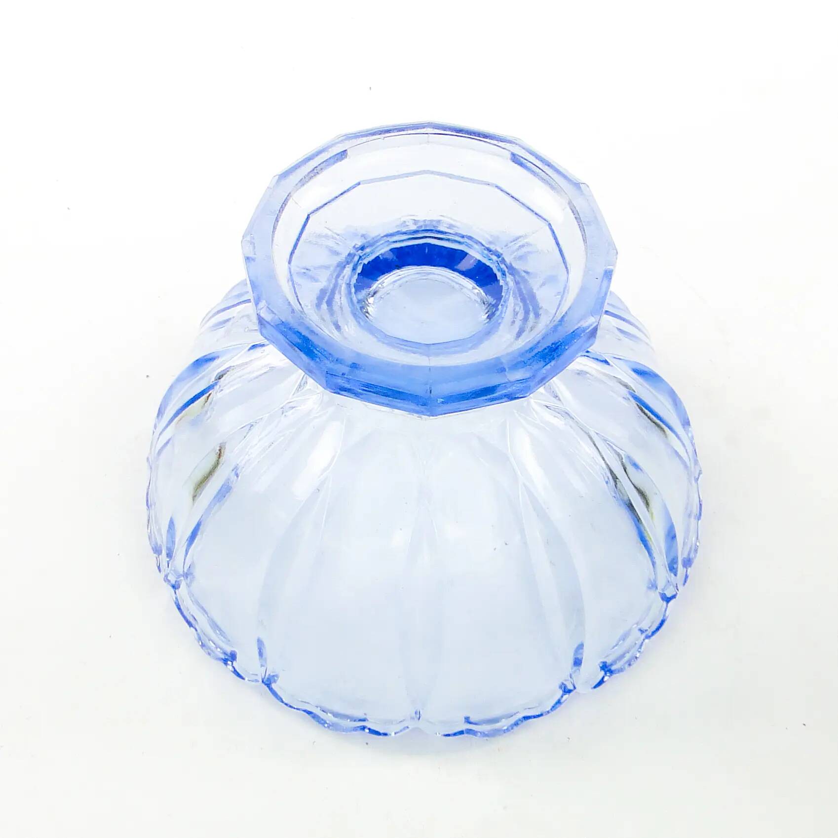 Ring Around fruit bowl, mid-century modern, pressed turquoise glass, Ząbkowice, Poland, 1960s