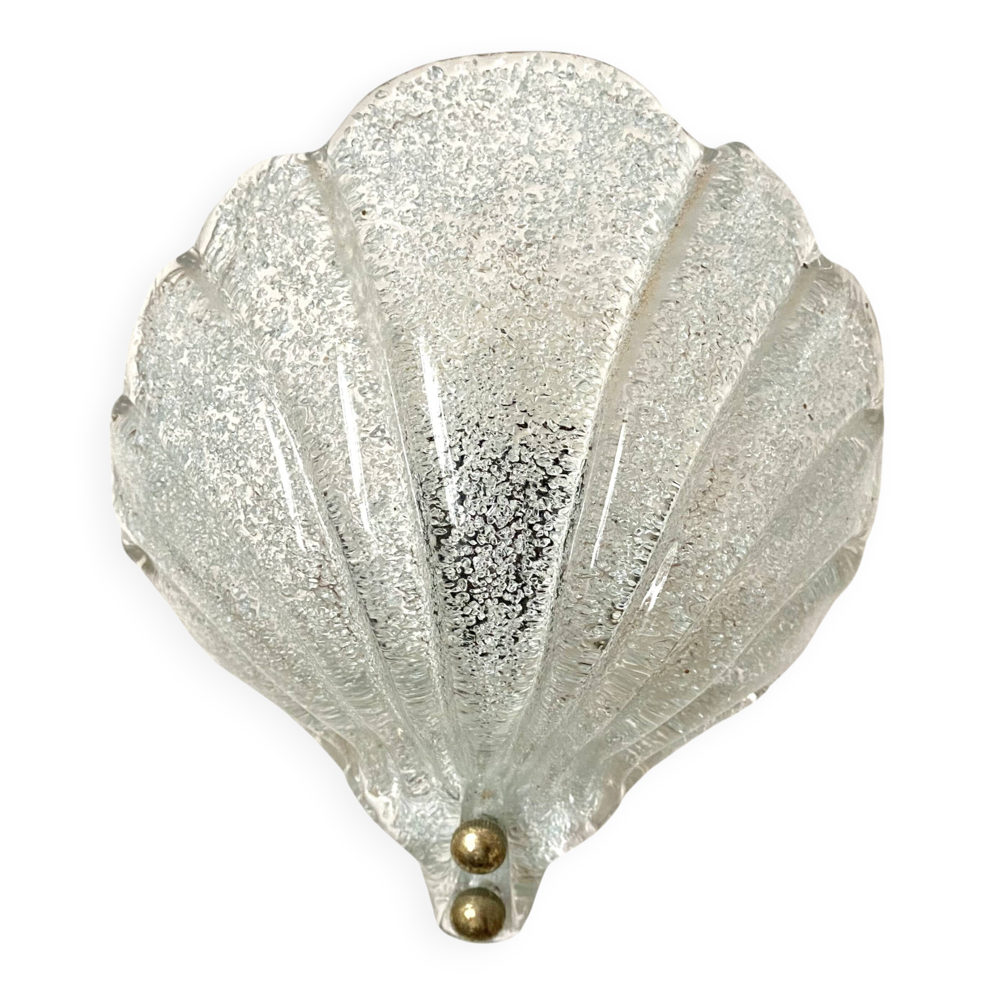 Wall light shell in glass and brass, 1970s-80s.