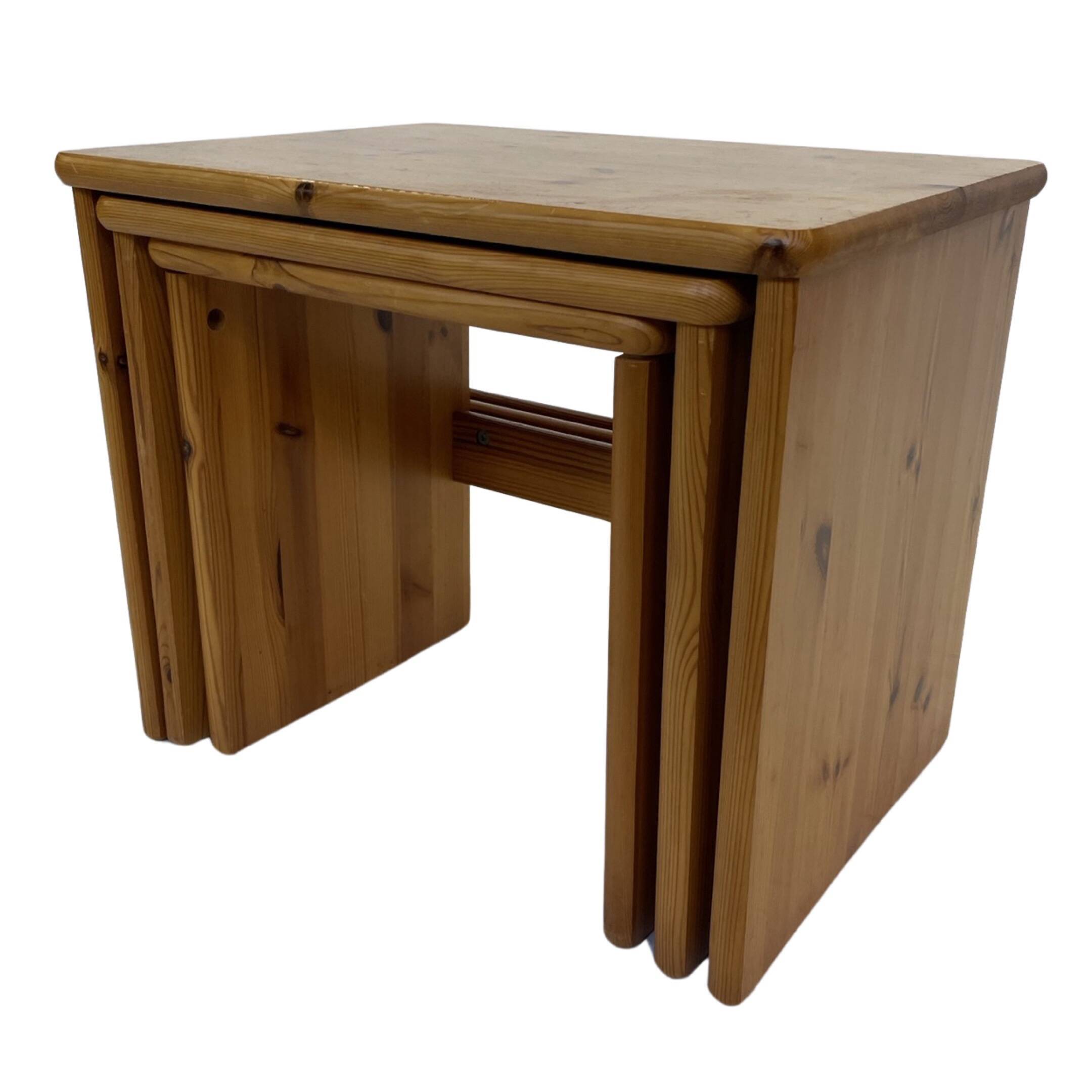 Tables gigognes vintage en bois de pin, tables d'appoint mimiset, lot de 3