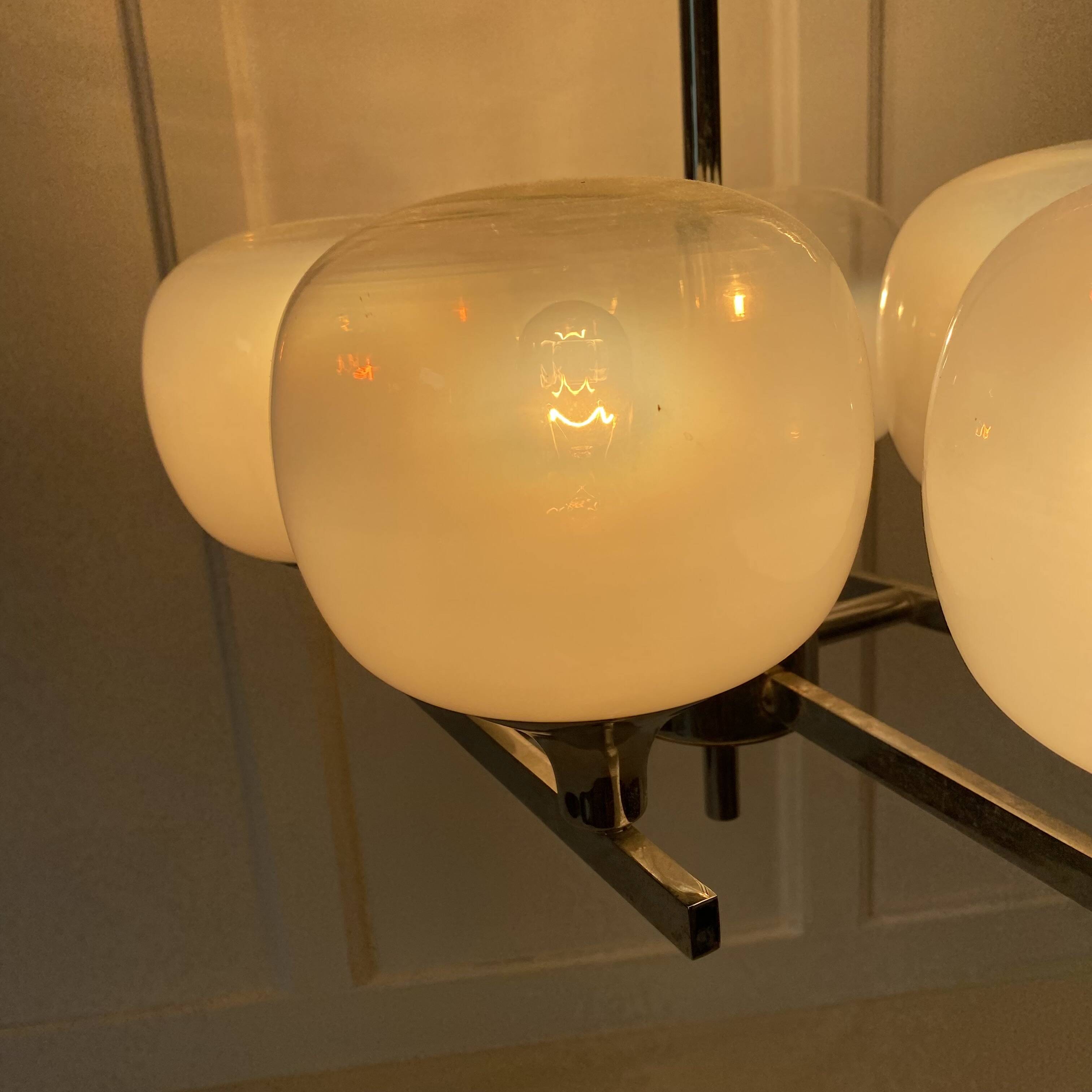 Space Age chandelier, Italian design, chrome and glass