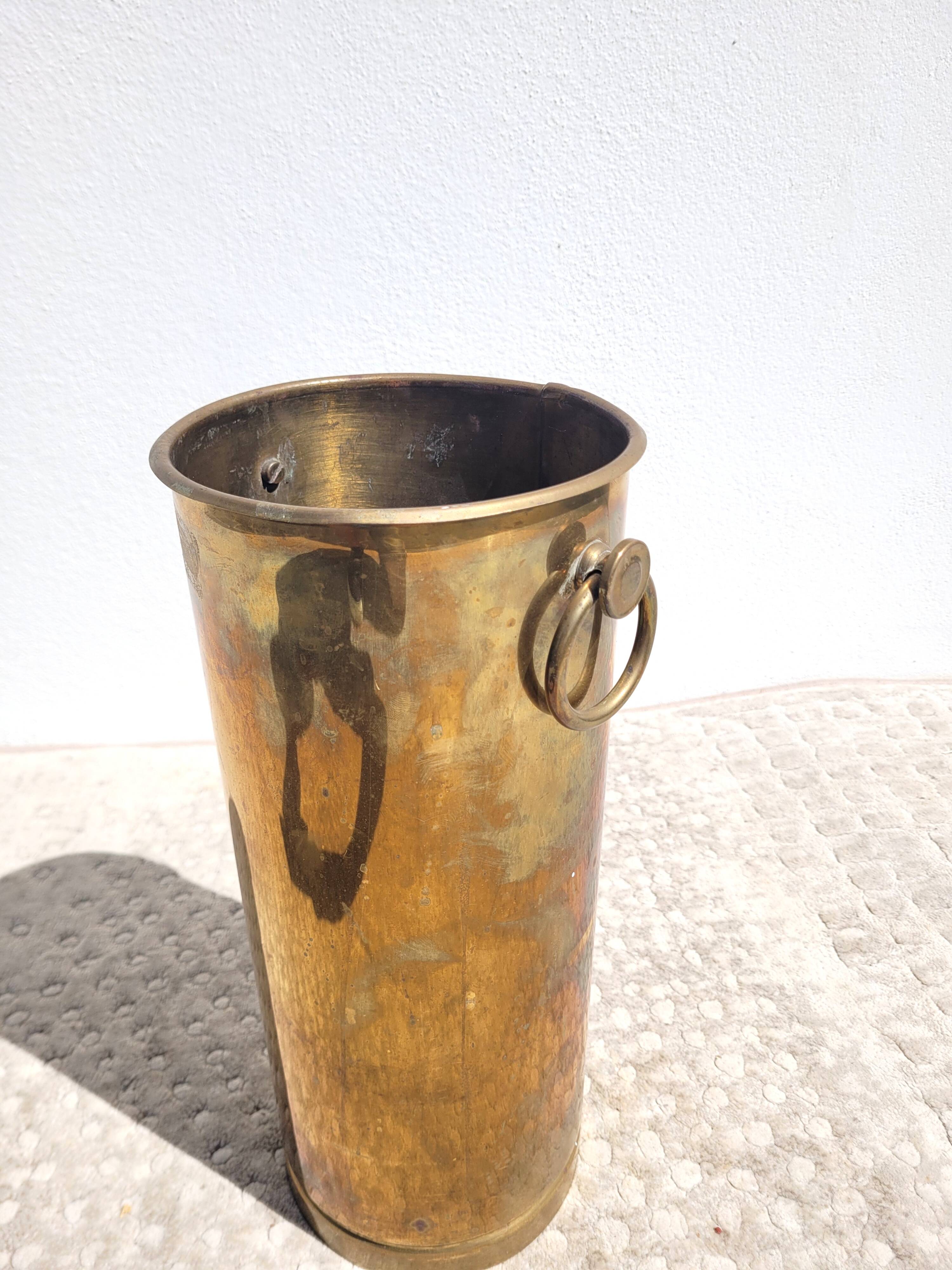 Cylindrical brass umbrella stand – 1960s/70s