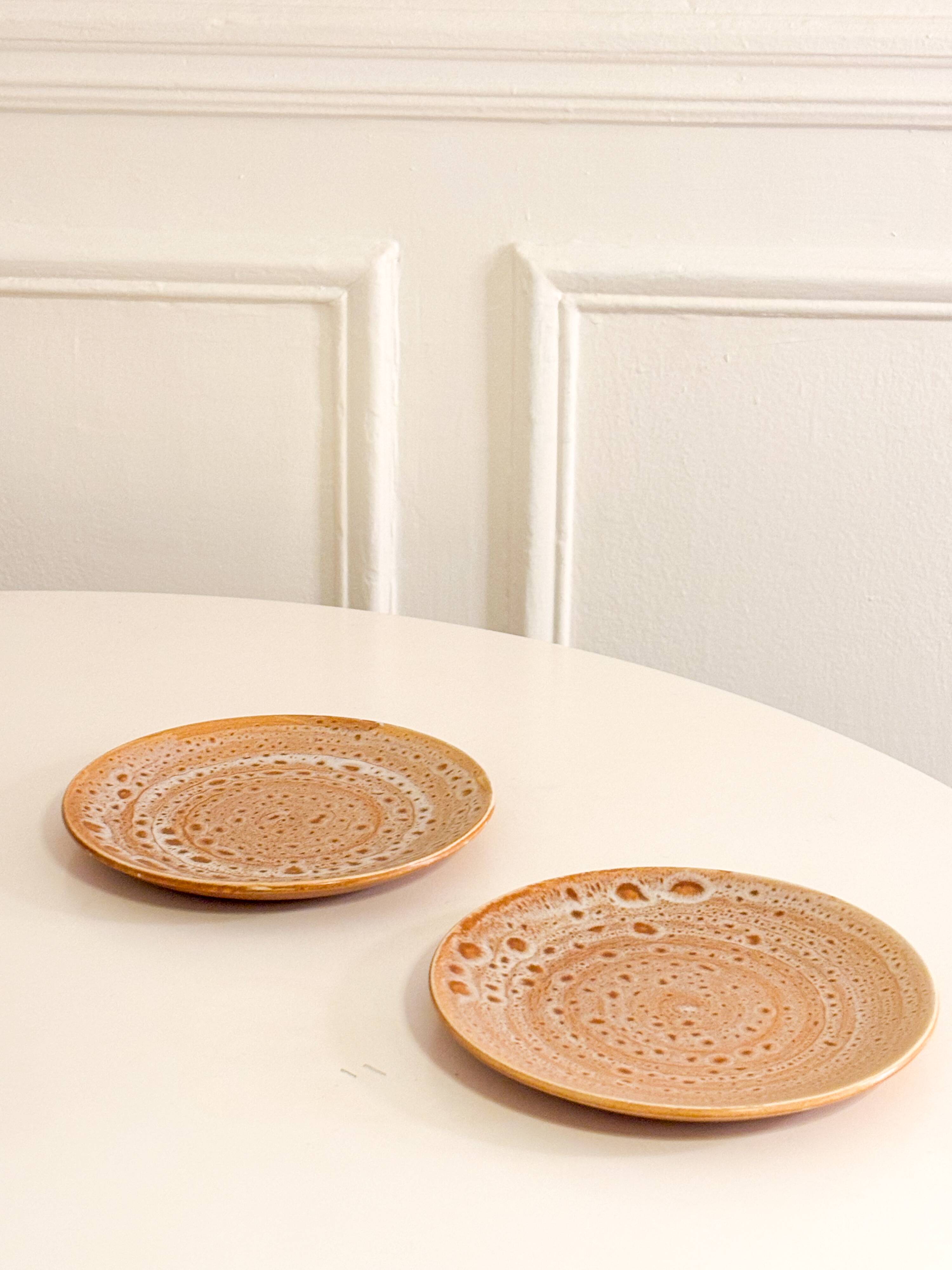 Pair of ceramic dessert plates, Niderviller, Fauve model, 1960