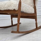 1970s, Danish rocking chair, reupholstered in quality genuine sheepskin.