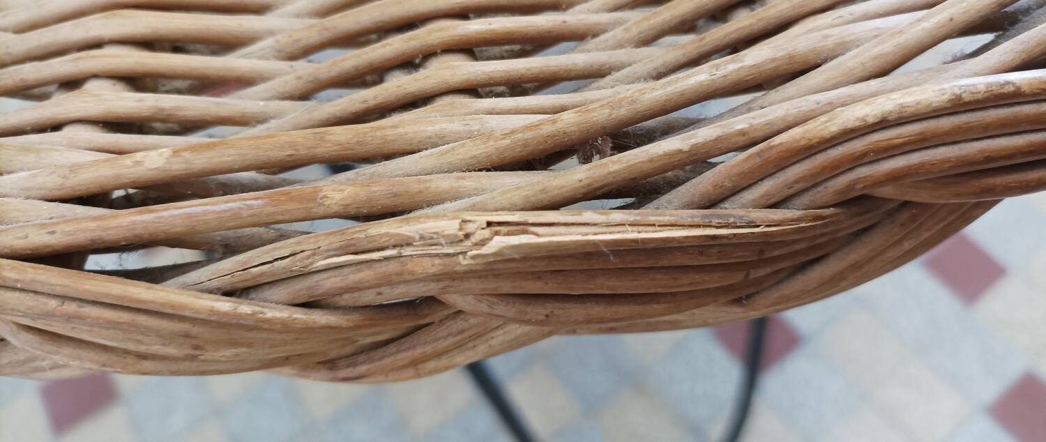 Vintage round rattan and metal coffee table