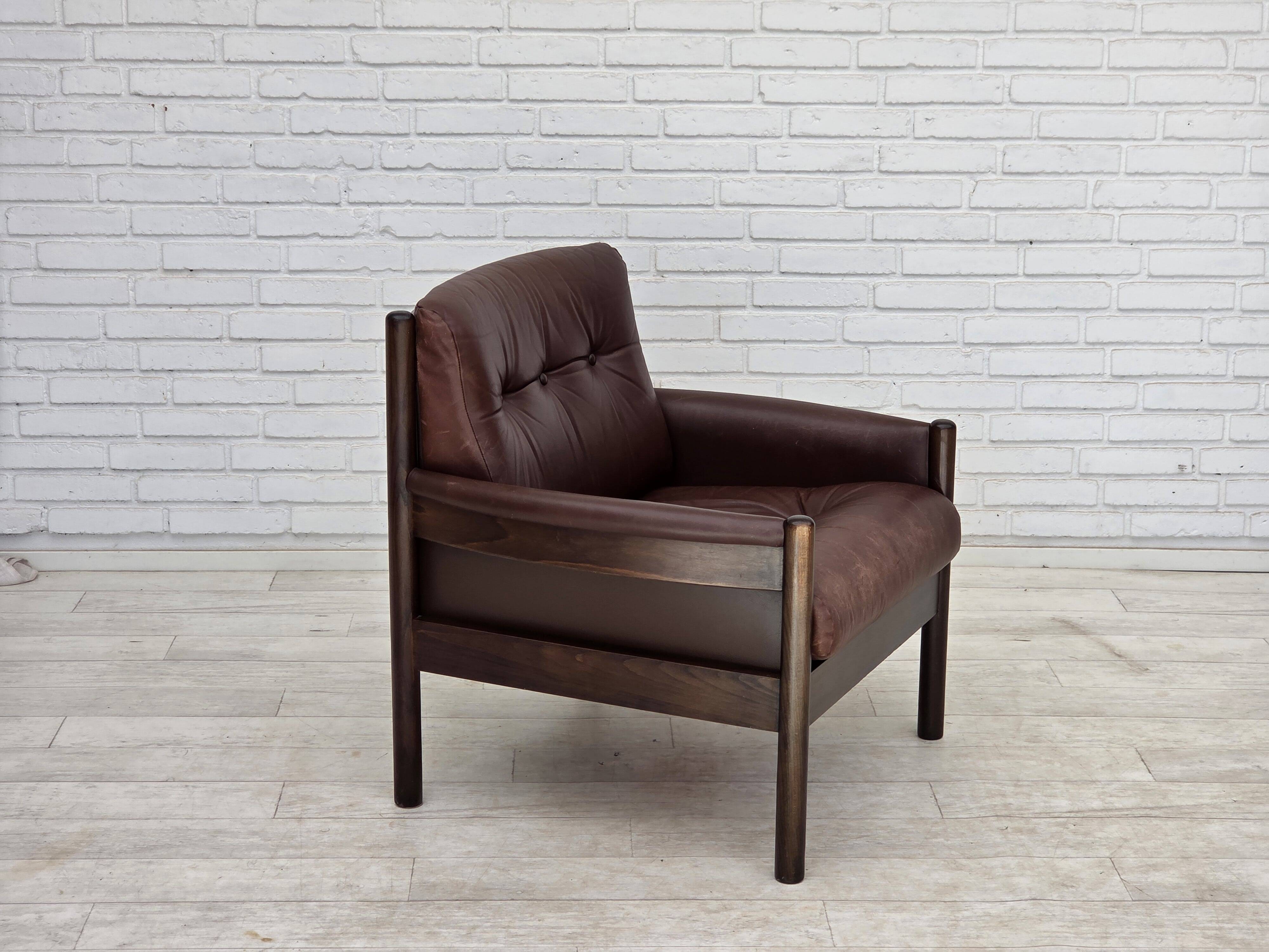1970s, Scandinavian armchair, furniture leather, beech wood.