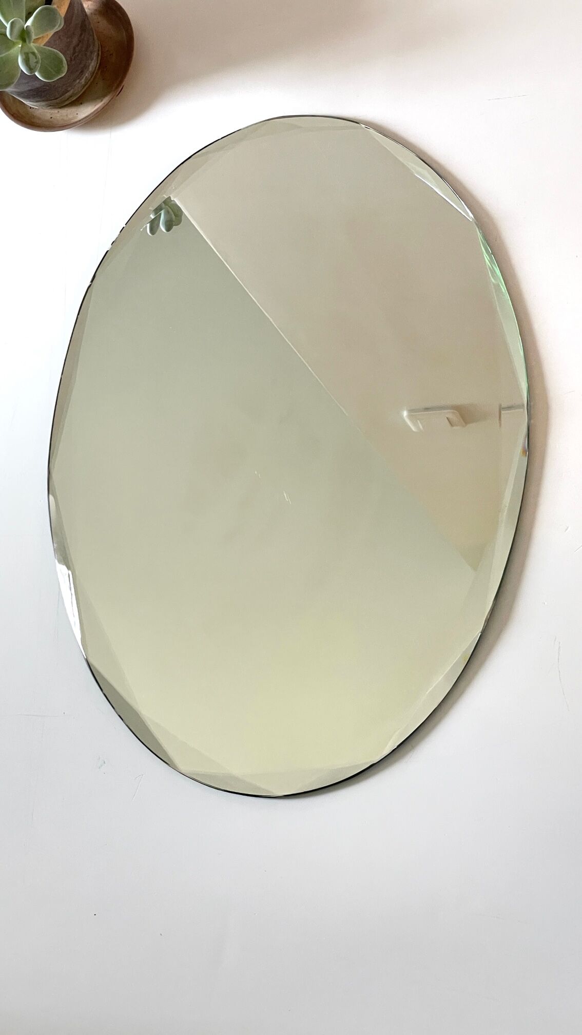 Vintage beveled oval table mirror