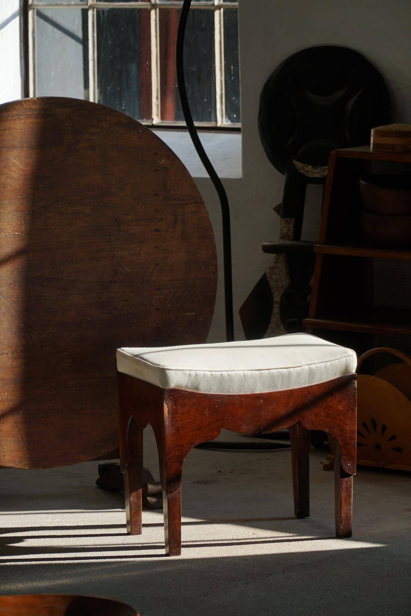 Early 20th-century mahogany vanity stool, made by a Danish cabinetmaker.
