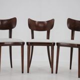 1950s Set of Three Restored Beech Dining Chairs, Czechoslovakia