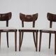 Ensemble de trois chaises de salle à manger en hêtre restaurées des années 1950, Tchécoslovaquie