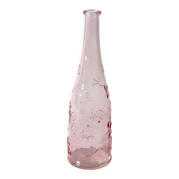 Pink Glass Daisy Flowers Bottle / Vintage Flack or Vase / Emma Dafnäs, Ikea