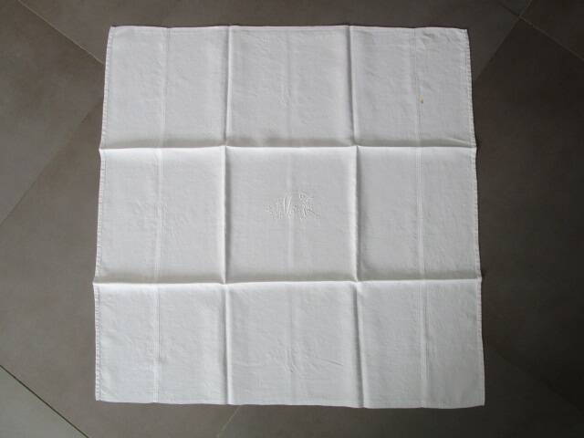 12 large antique table napkins, monogrammed