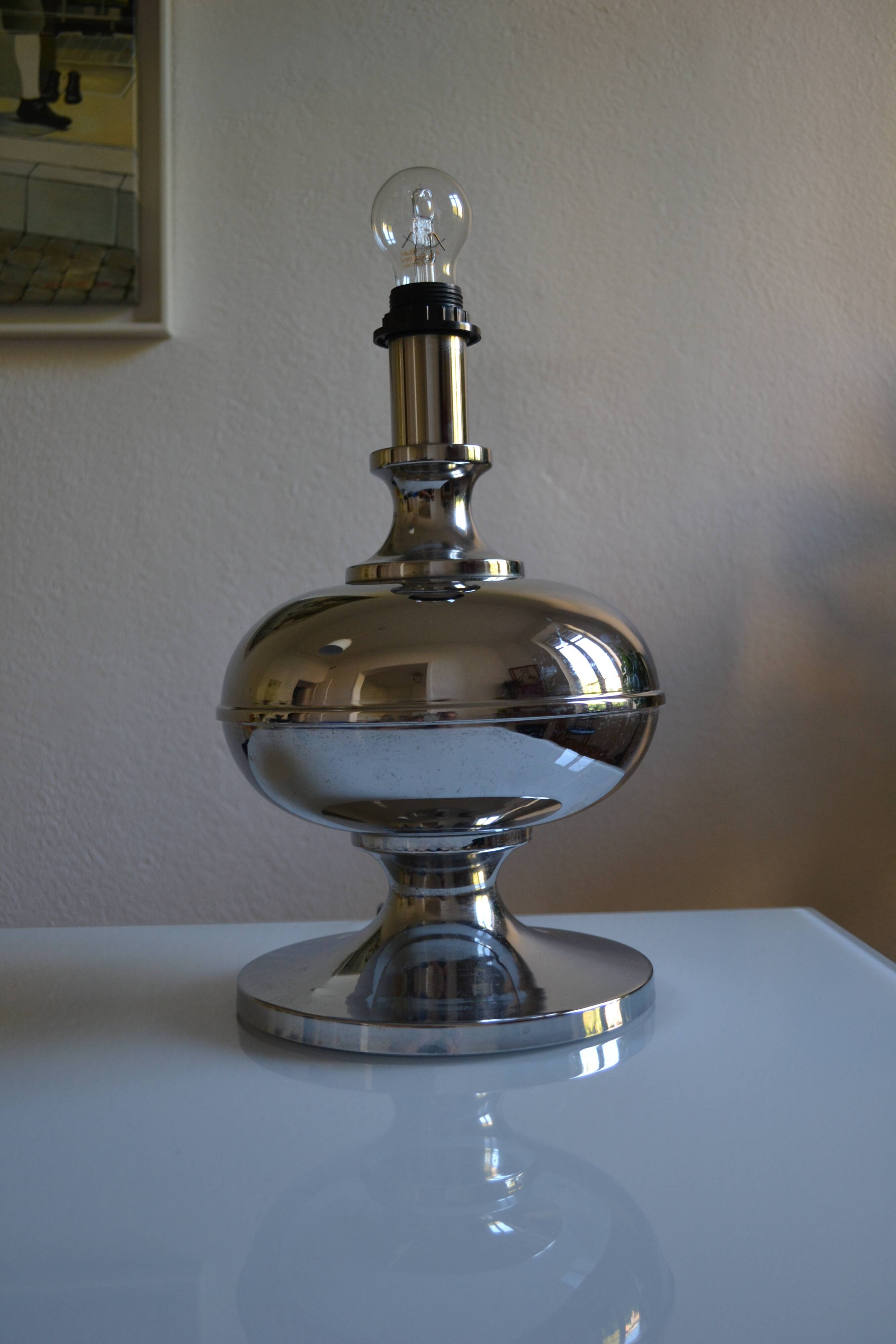 Large chrome metal lamp base 1970s vintage 70's space age