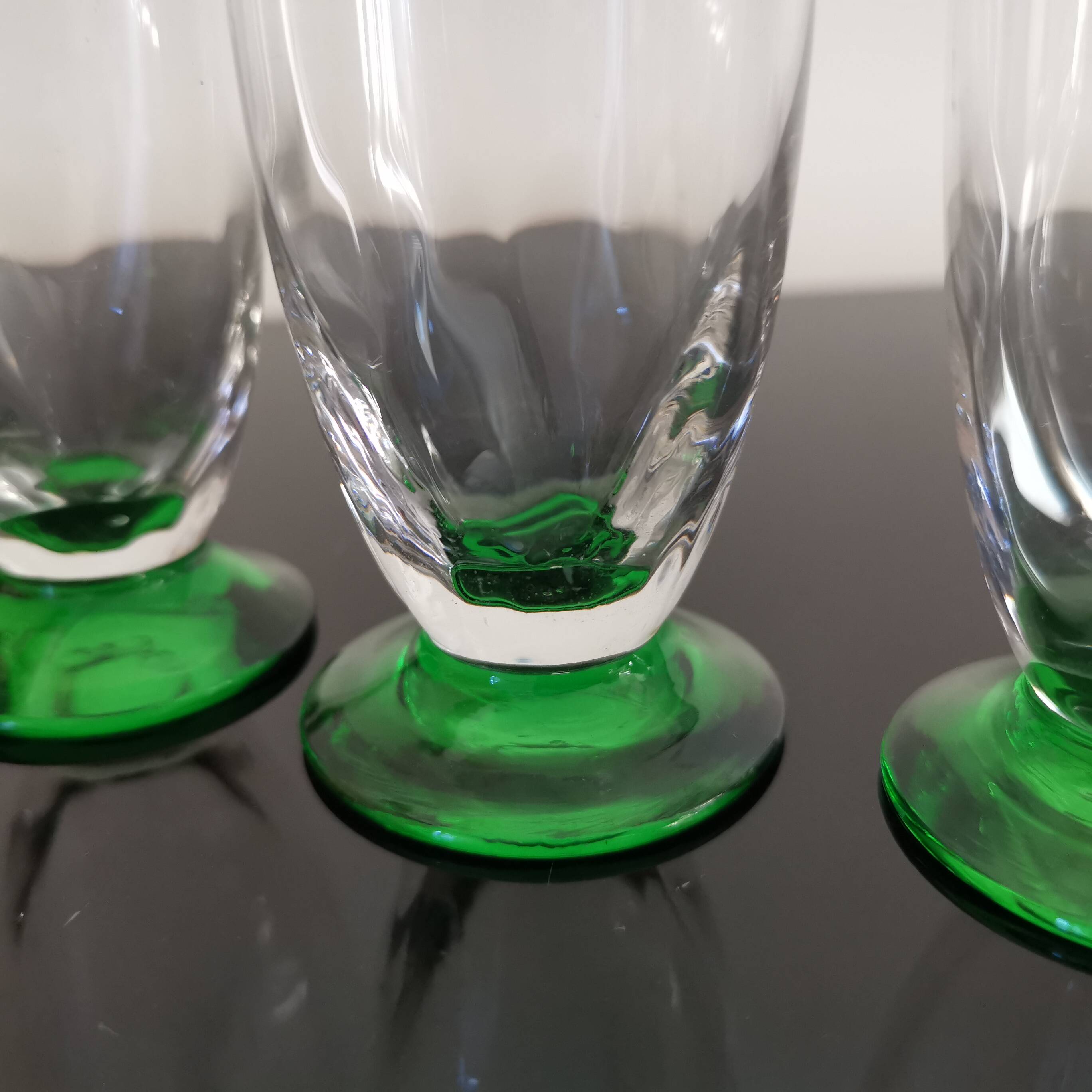 10 green stemmed glass champagne flutes from the 1930s
