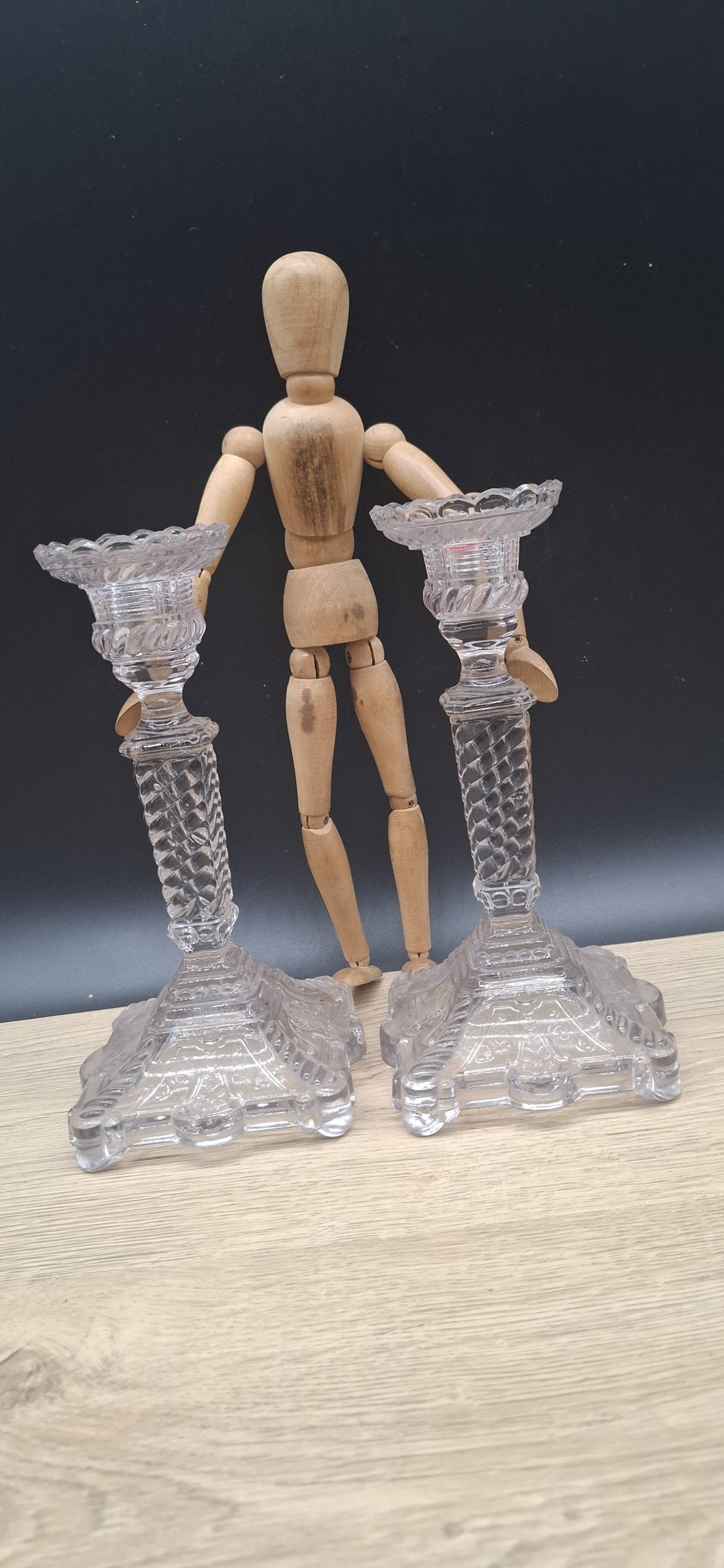 Pair of molded glass candlesticks