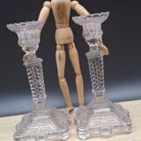 Pair of molded glass candlesticks