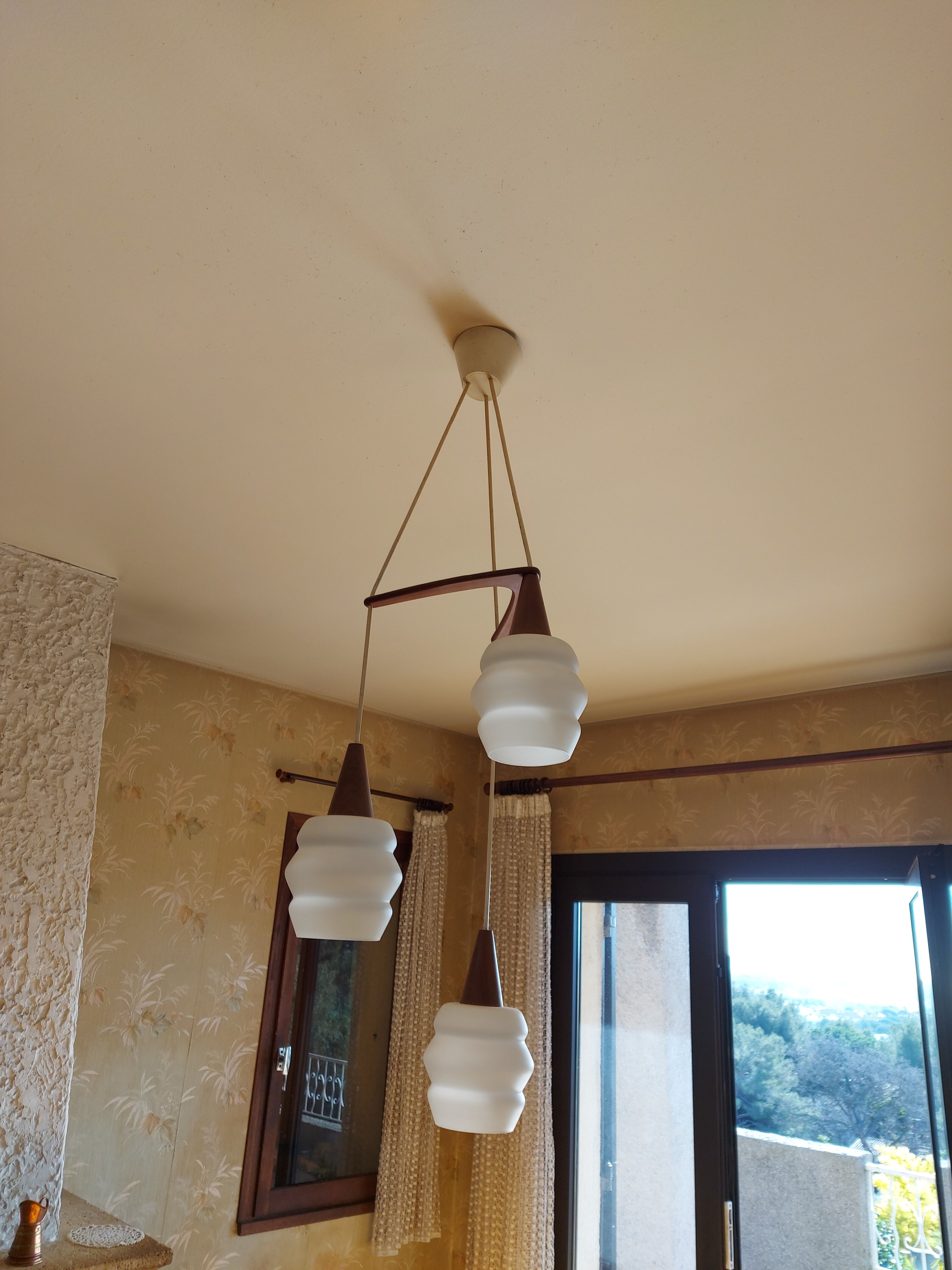 Large suspension boomerang teak , Philips design Louis Kalff ( 114 cm )