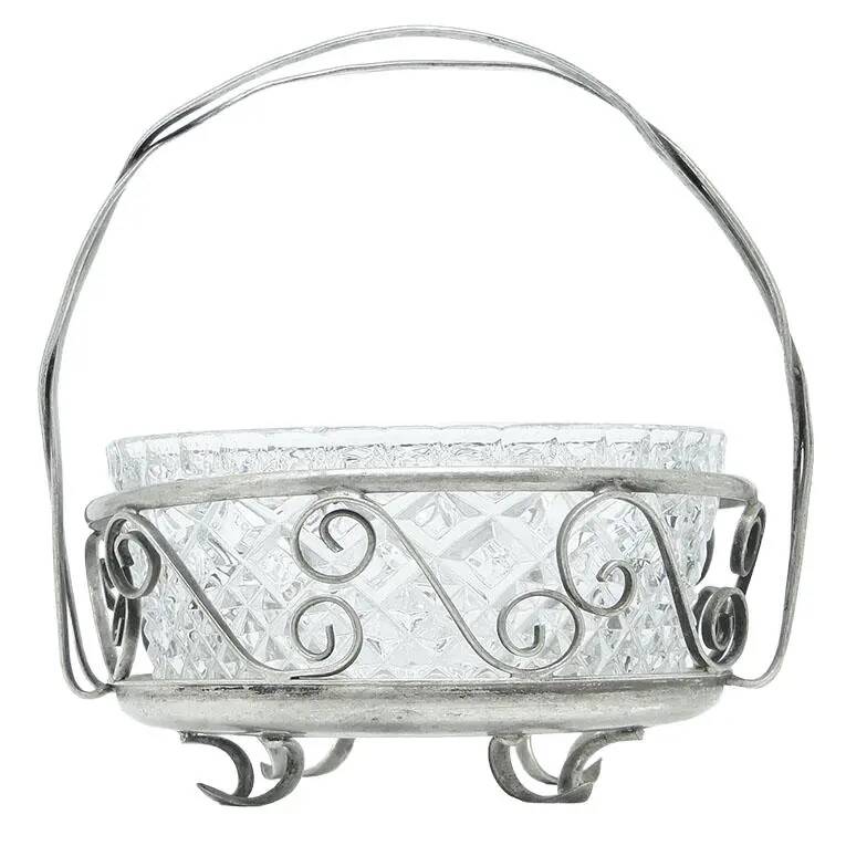 Sugar bowl, postmodernism, silver-plated brass, glass, HEFRA, Poland, 1970s