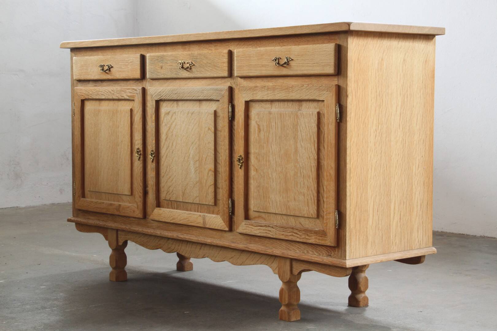 Vintage 1970s Danish Oak Low Cabinet / Sideboard, Henning Kjærnulf style
