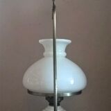 Chandelier in opaline, aged chiseled metal, 70