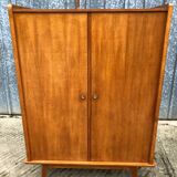 Vintage wardrobe with 2 doors and compass legs, made of oak plywood