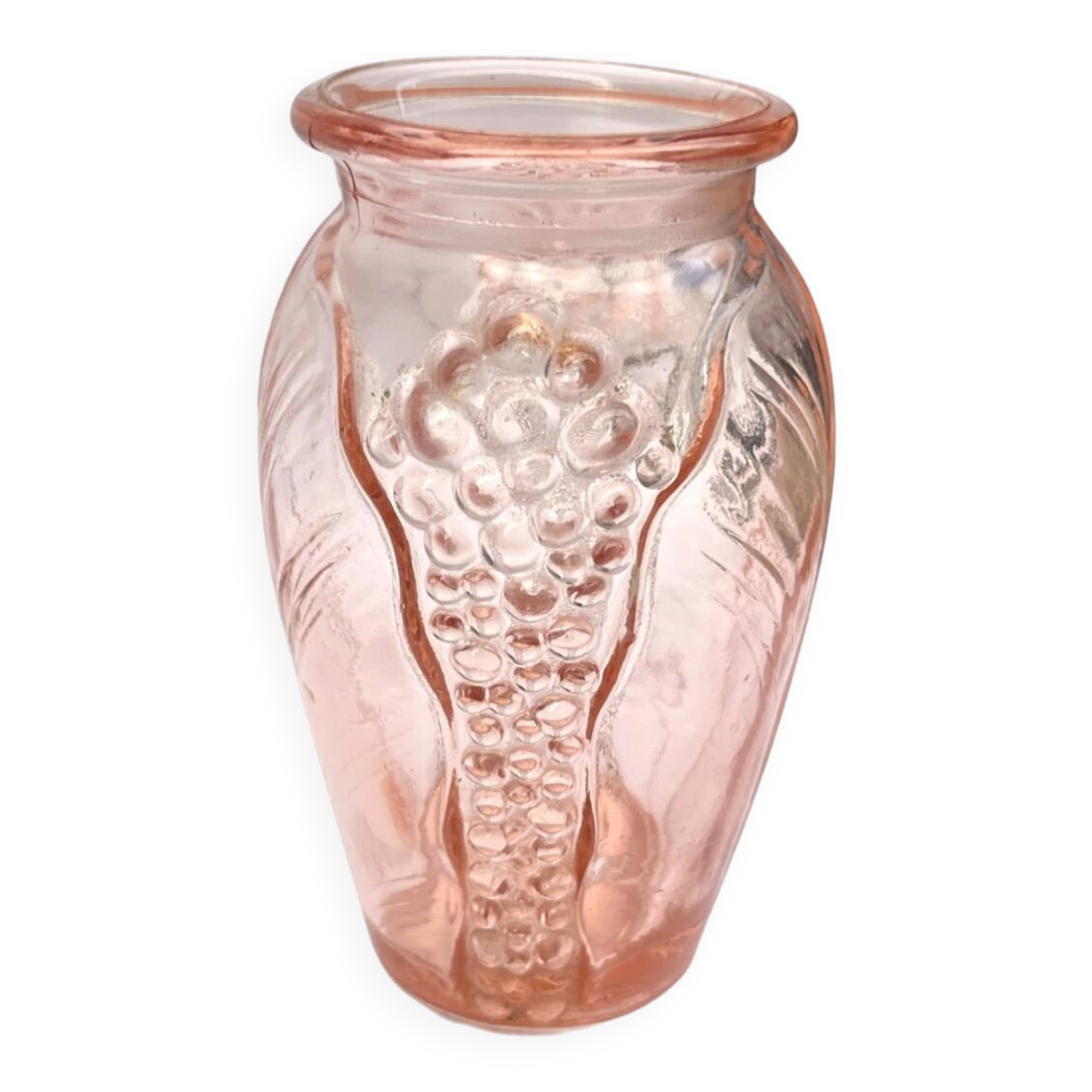 Vintage 1930s Art Deco Rosaline glass vase with hyacinth