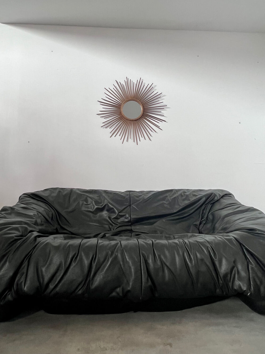 Old sun mirror in gold metal design from the 60s Chaty Vallauris