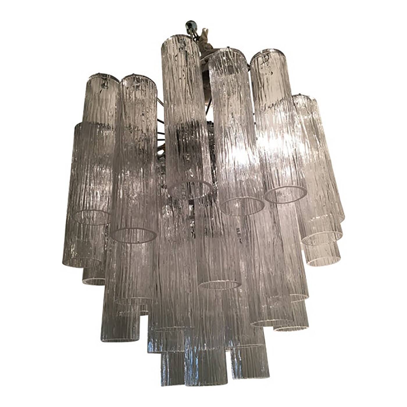 Murano Glass Sputnik Chandelier With "Corteccia" Tubes Italian Glass