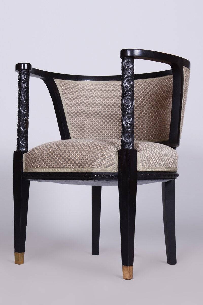 Art Nouveau Livingroom Set in Stained Oak & Upholstery from Wiener Werkstätte, Austria, 1910s, Set of 5
