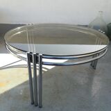 Coffee table in chrome steel and smokes glass 1970