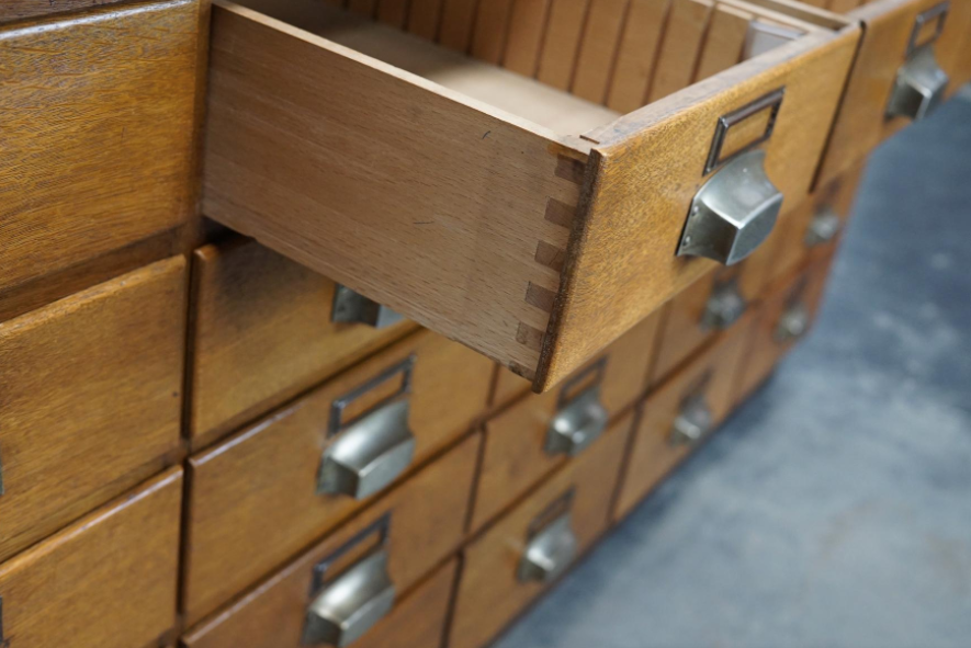 German apothecary's cabinet in oak mid-twentieth century