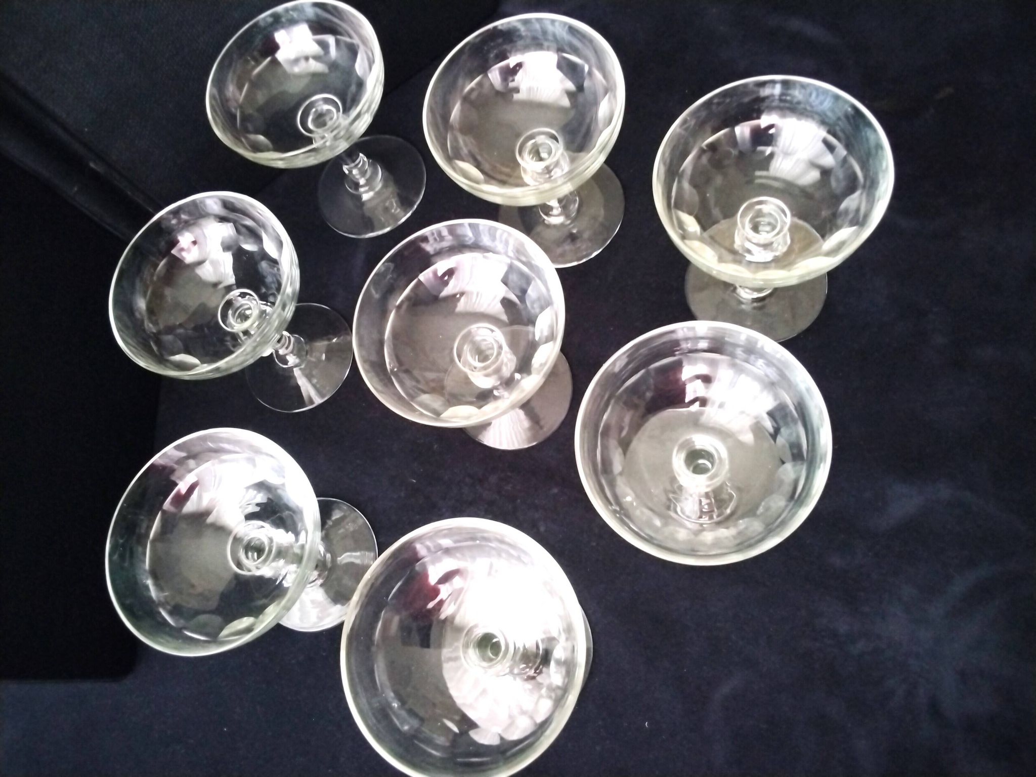 8 old glass champagne glasses