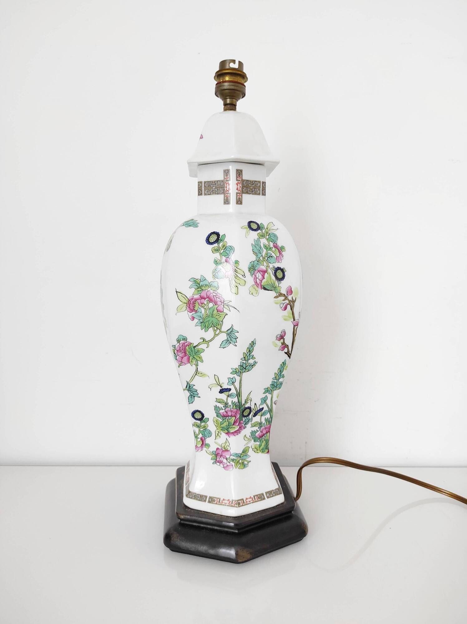 Asian floral porcelain lamp base