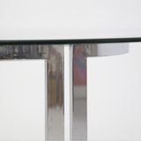 Table à diner ronde 120 cm verre et acier chromé 70