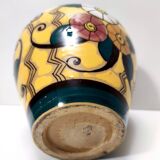 Futurist Yellow Glazed Earthenware Vase with Floral Motifs, Italy