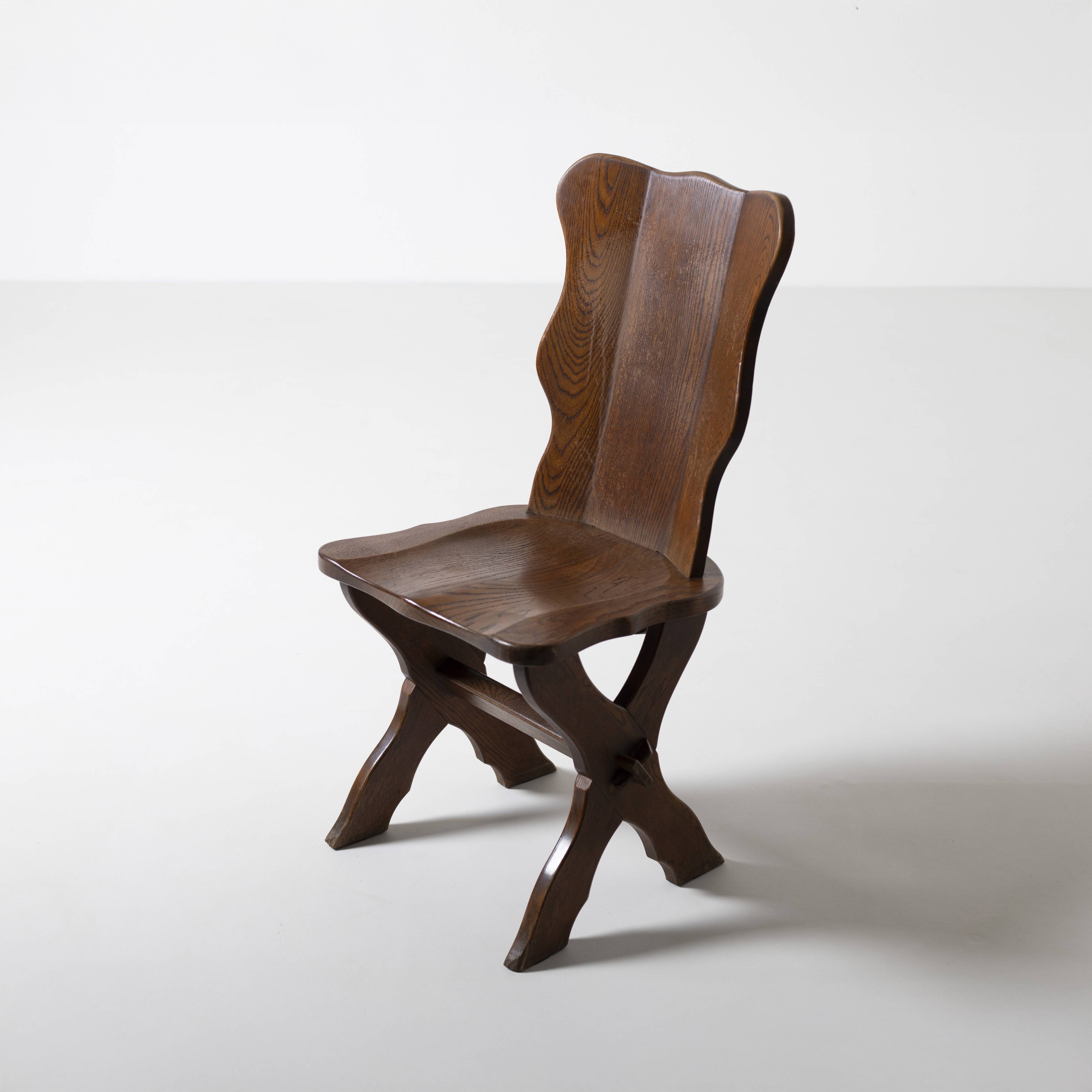 Set of 6 Dutch brutalist dining chairs in stained oak, 1970s