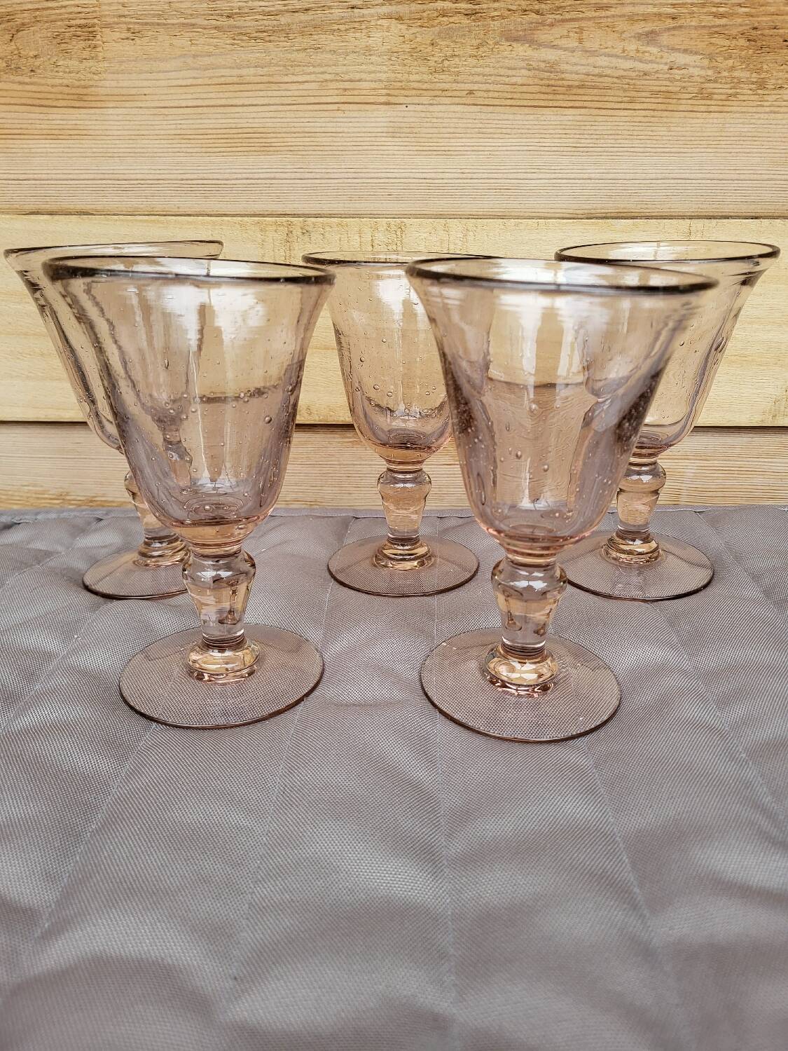 Set of 5 Biot bubble stem glasses H 15 cm, pink color
