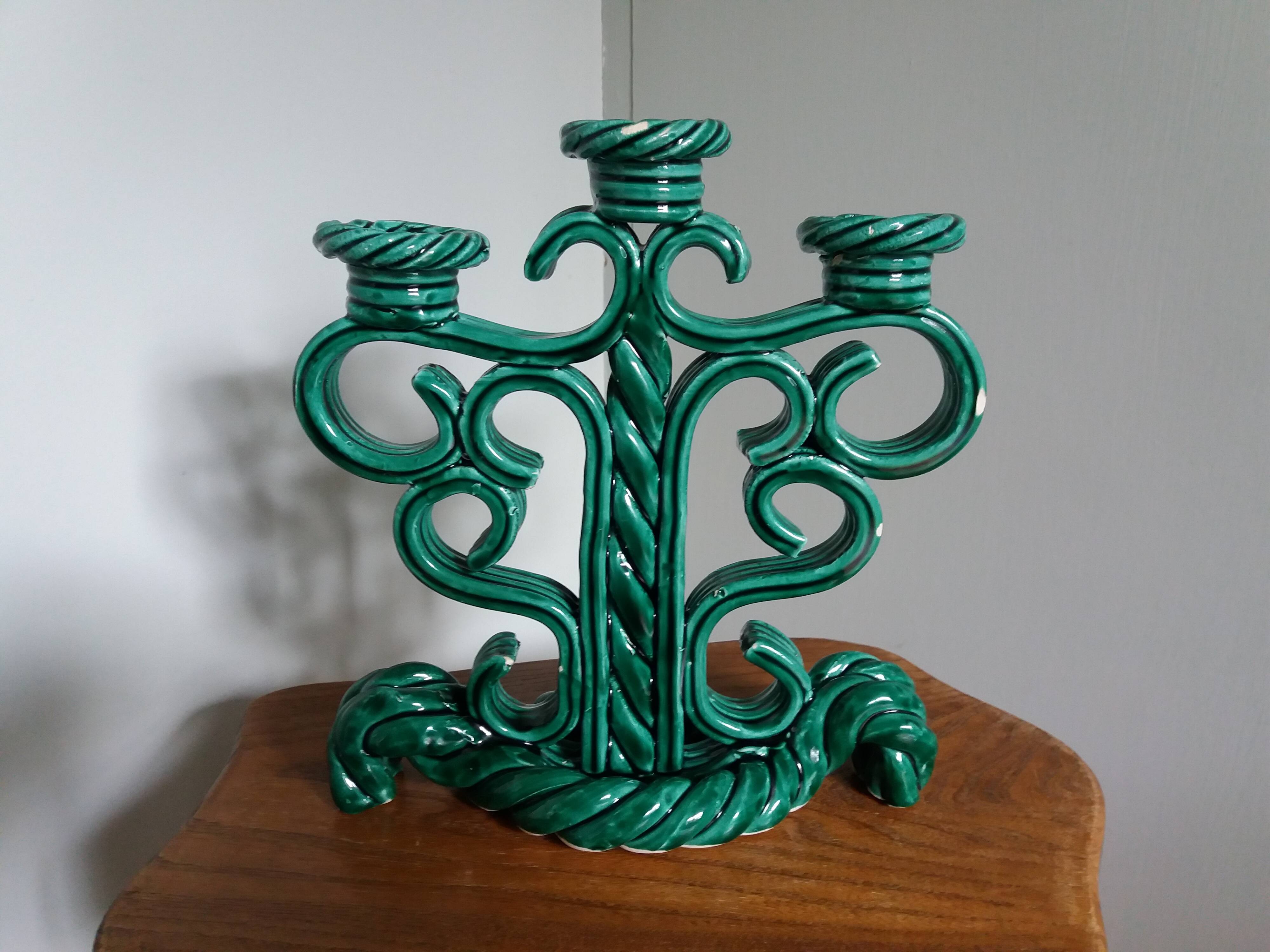 Vallauris Art Deco barbotine candlestick