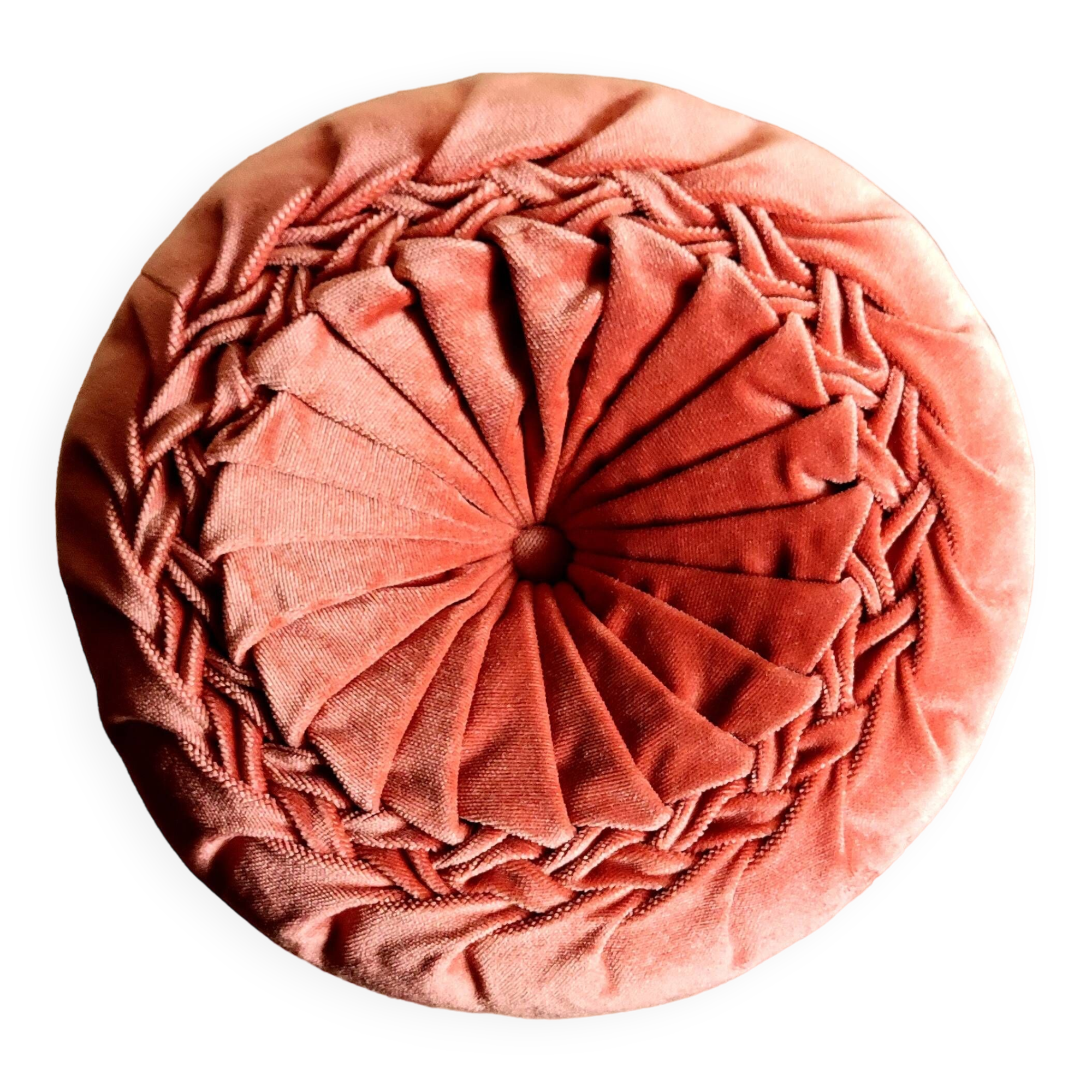 Round pleated velvet cushion