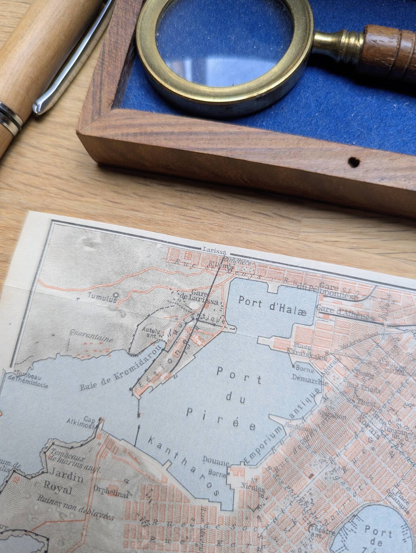 Le Pirée, Athènes, petit plan original imprimé en 1910