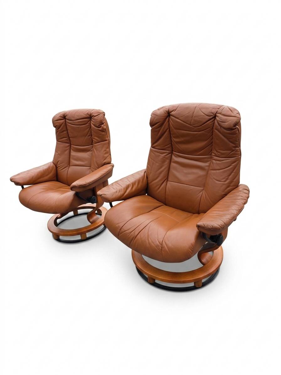 Pair of Ekornes Stressless leather armchairs, 1980s