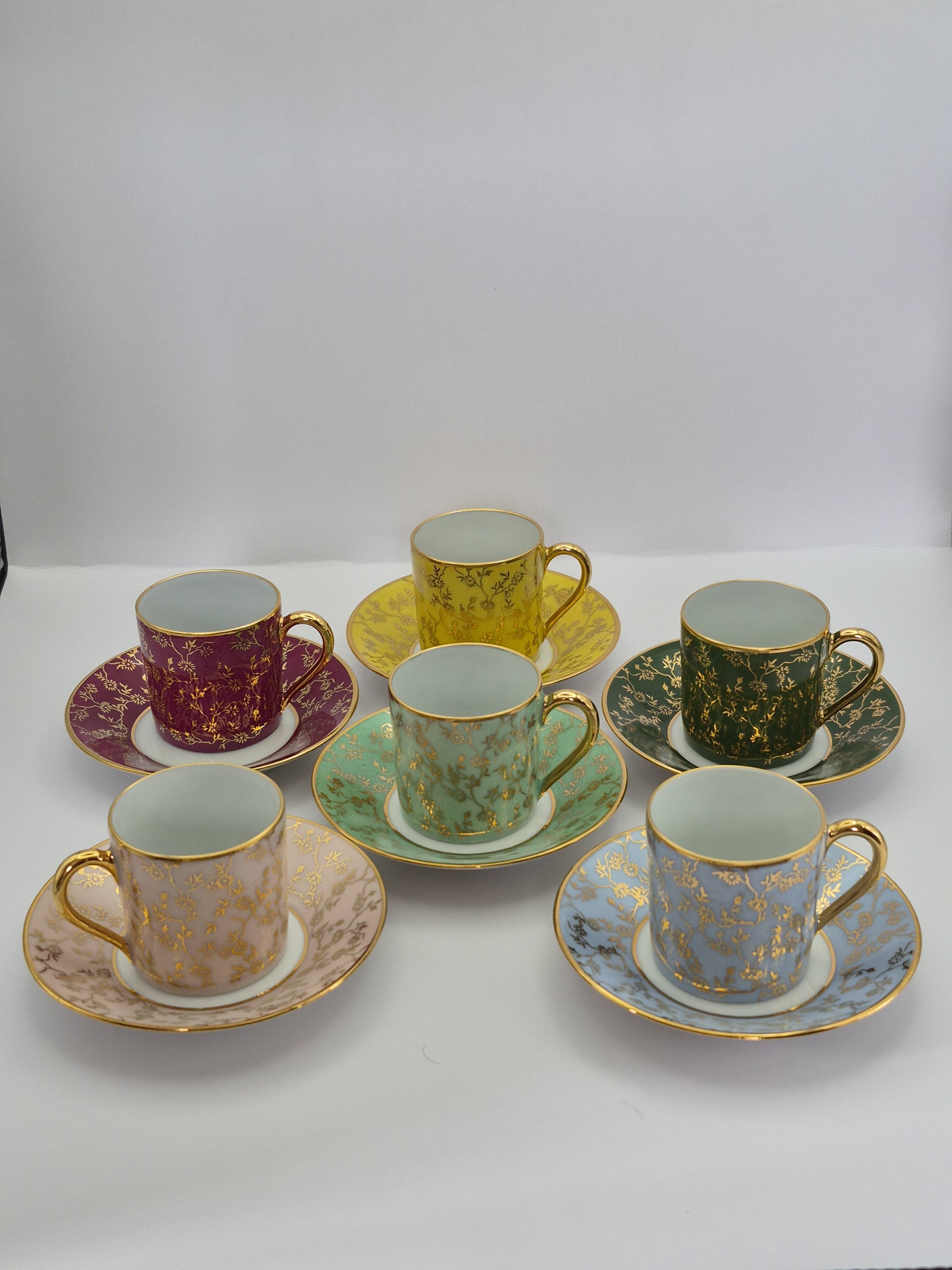 Set of 6 multicoloured moka cups in Limoges fine porcelain.