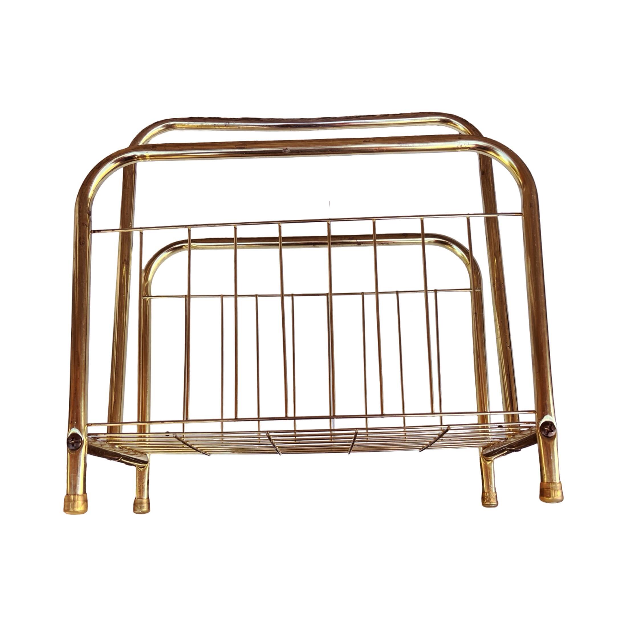 Modernist, gold, newspaper basket, Belgium 1980s.